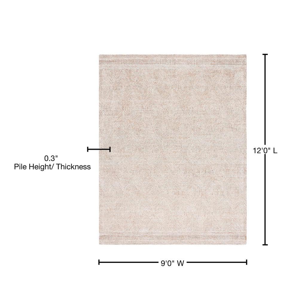Ivory and Rust Abstract Wool 9' x 12' Area Rug