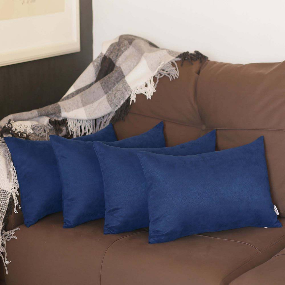 Navy Blue Polyester Lumbar Pillow Cover Set of 4