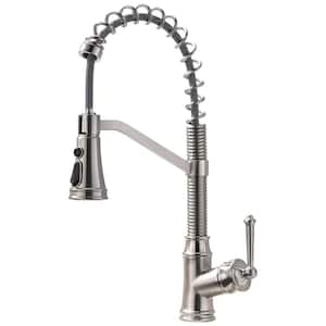 Kitchen Sink Single-Handle Pull Down Sprayer Kitchen Faucet, High Arc Faucet for Laundry Utility RV in Brushed Nickel