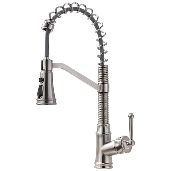 Tahanbath Kitchen Sink Single-Handle Pull Down Sprayer Kitchen Faucet, High Arc Faucet for Laundry Utility RV in Brushed Nickel