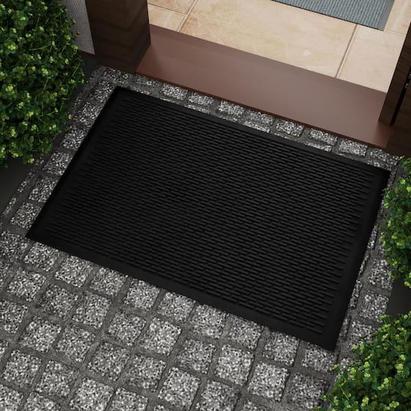 Easy clean, Waterproof Non-Slip 2x3 Indoor/Outdoor Rubber Doormat, 24 in. x 36 in., Black Ribbed