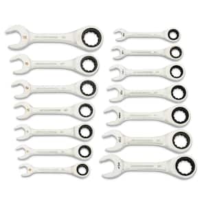90-Tooth 12 Point SAE/Metric Stubby Ratcheting Combination Wrench Set (14-Piece)