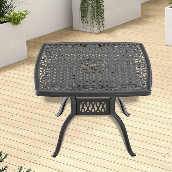 Willit 39.37 in. Black Square Cast Aluminum Outdoor Dining Table