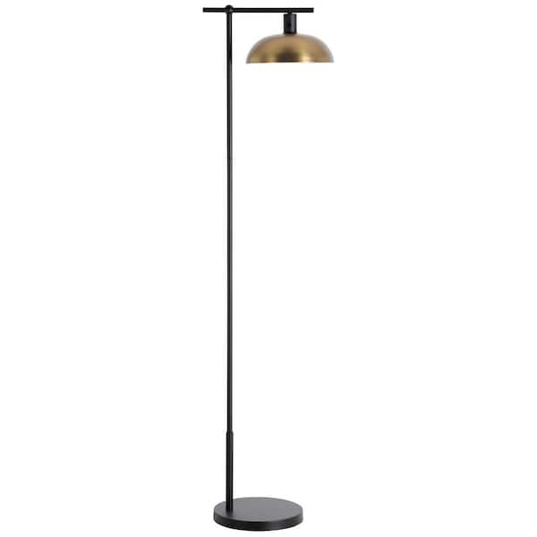 HomeRoots 68 in. Black and Gold 1 1-Way (On/Off) Standard Floor Lamp for Living Room with Metal Dome Shade