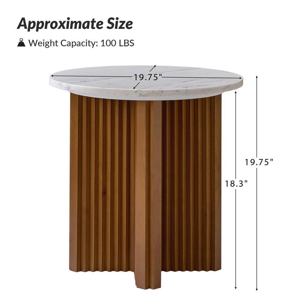 Liena Modern Minimalistic 19.75 in. Round Walnut Marble-Top End Table - thumbnail 2