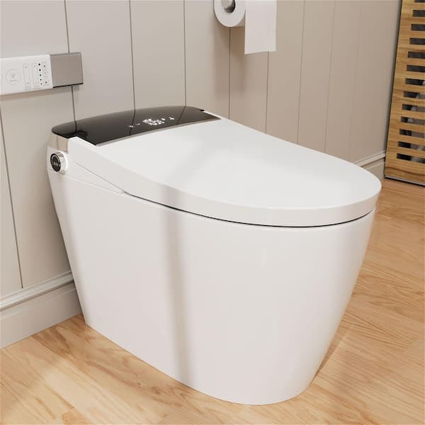Smart Toilet Bidet 1.28 GPF Elongated Toilet with Auto Flush, Auto Open and Close, Remote Control, Heated Seat in White