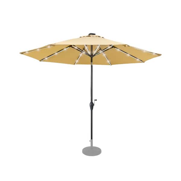 Kinger Home Stella 9 ft. Steel Market Solar Tilt Patio Umbrella in Beige with LED Light
