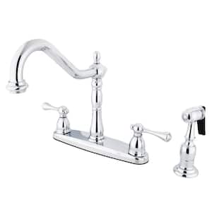 English Vintage 2-Handle Deck Mount Centerset Kitchen Faucets with Side Sprayer in Polished Chrome