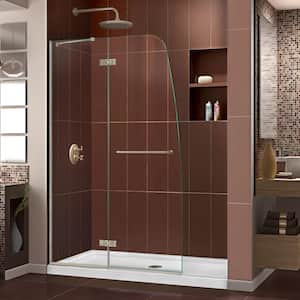 Aqua Ultra 34 in. x 60 in. x 74.75 in. Semi-Framed Hinged Shower Door in Brushed Nickel with Center Drain Acrylic Base
