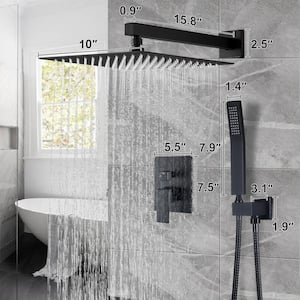 Rain 1-Spray Shower Kits 10 in. Shower System with Valve 1.8 GPM Pressure Balance Dual Shower Heads in Black