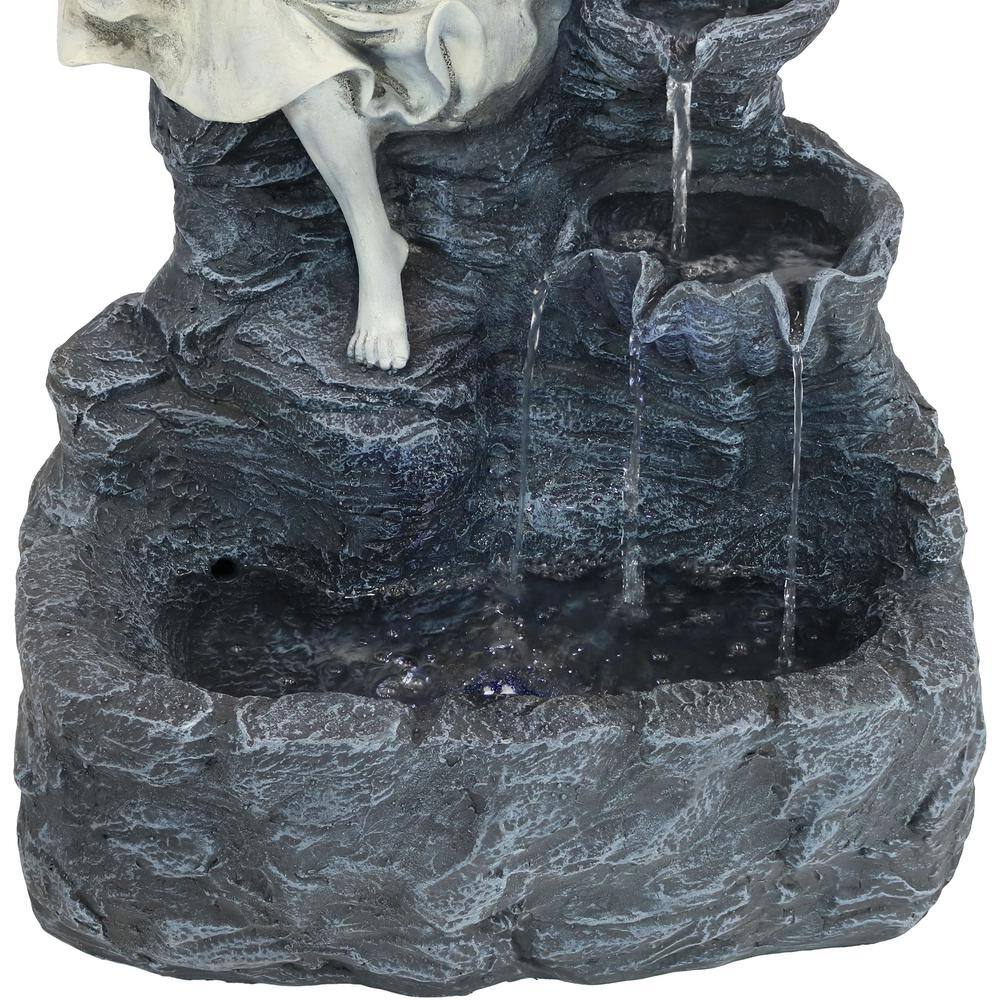 Angel Falls Gray Polyresin Solar Water Fountain with LED Light