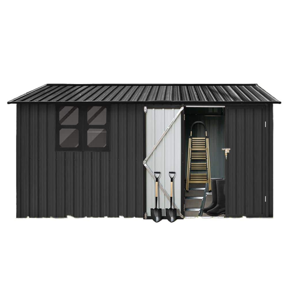 12 ft. W x 10 ft. D Metal Storage Shed Garden Tool Room with Black Outdoor 