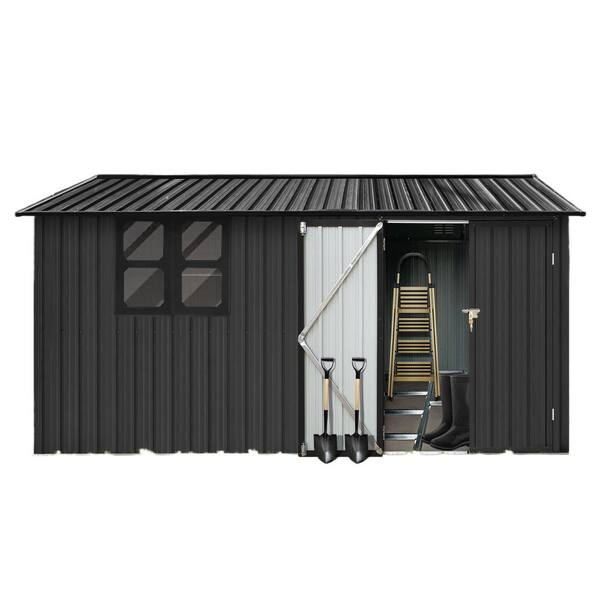 Unbranded 12 ft. W x 10 ft. D Metal Storage Shed Garden Tool Room with Black Outdoor Window Hooks and Lockable Doors (80 sq. ft.)