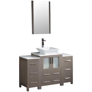 Torino 48 in. Vanity in Gray Oak with Glass Stone Vanity Top in White with White Basin, Mirror and 2 Side Cabinets