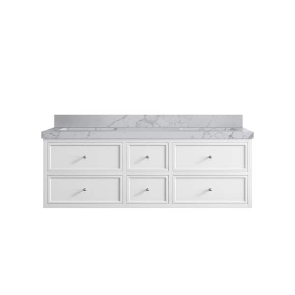 Willow Collections Roswell Floating 60 in. W x 22 in. D x 36 in. H Double Sink Bath Vanity in White with 2 in. Venatino qt. Top