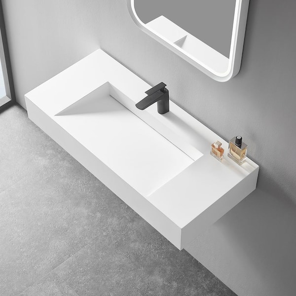 Serene Valley SVWS604-24WH 24 in. Wall-Mount Solid Surface Bathroom Sink with Built-in Towel Bar Sink Finish: White