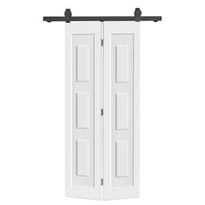 26 in. x 80 in. 3-Panel Shaker Hollow Core White Composite Bi-Fold Door with Sliding Barn Door Hardware Kit