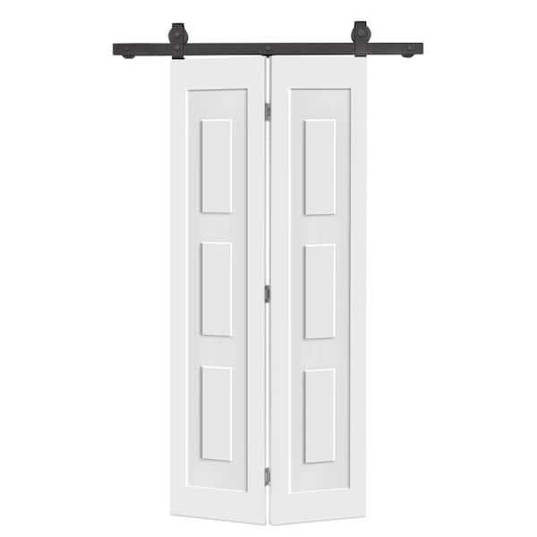 CALHOME 28 in. x 80 in. 3 Panel Shaker Hollow Core White Composite Bi-fold Door with Sliding Barn Door Hardware Kit