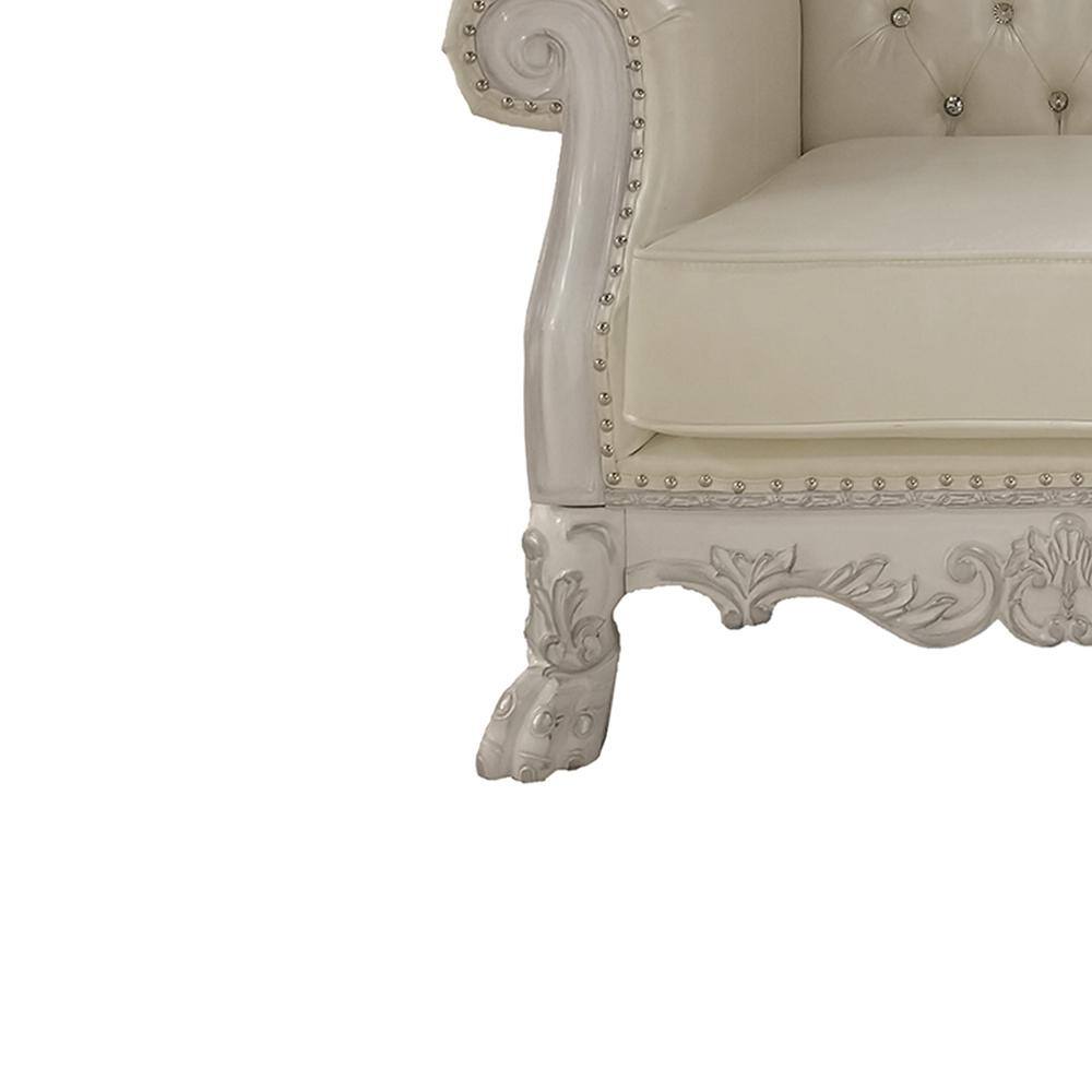 Dresden White Faux Leather and Wood Tufted Accent Chair