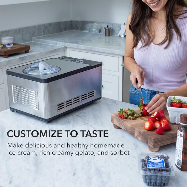 2.1 qt. Automatic Ice Cream Maker Compressor Upright w/ Stainless Steel Bowl & Built-in Timer - Stainless Steel
