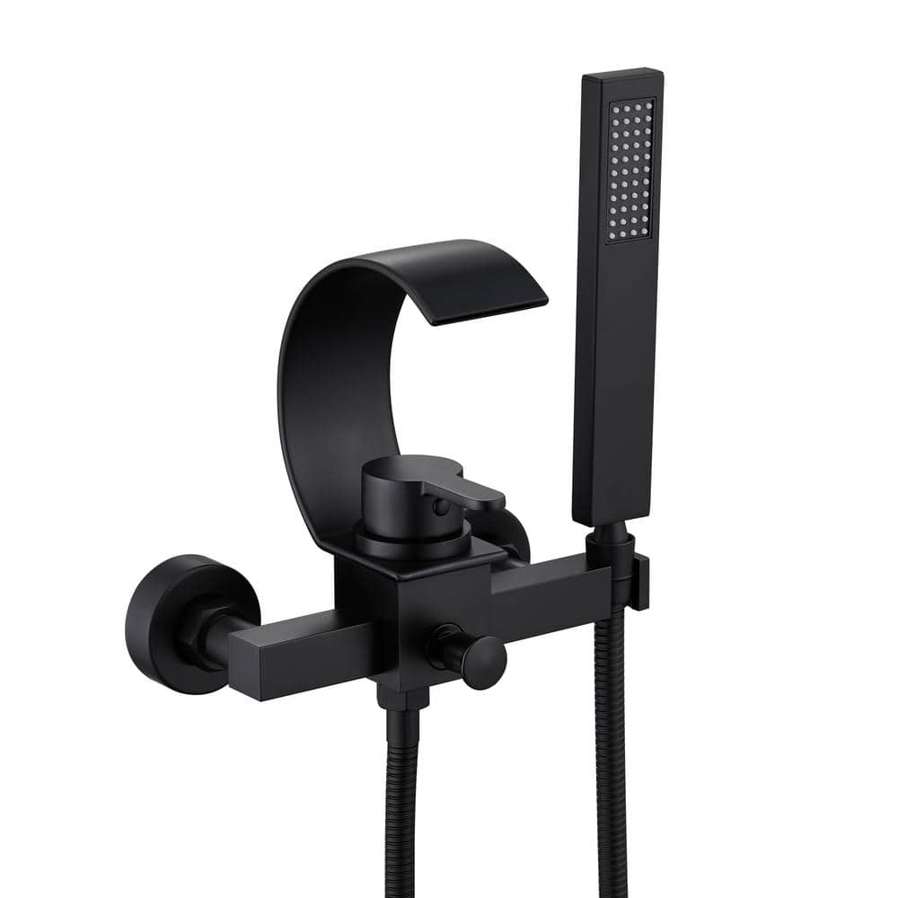 Black Brass Wall-Mount Tub Kit with Handheld Shower