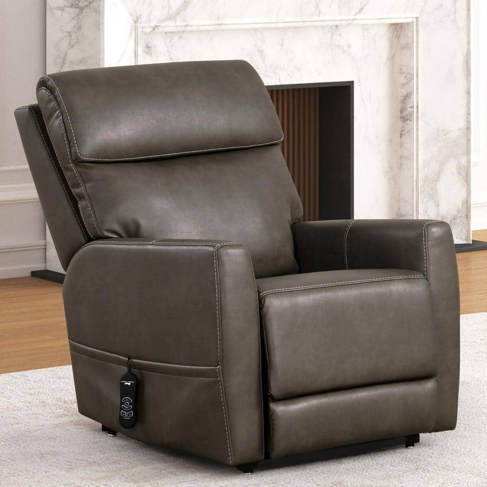 Gray Faux Leather Lift Recliner with USB Charging