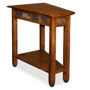 17 in. W x 23.5 in. D Rustic Wood with Rustic Slate Highlights Wedge Shaped Wood Side Table with Shelf