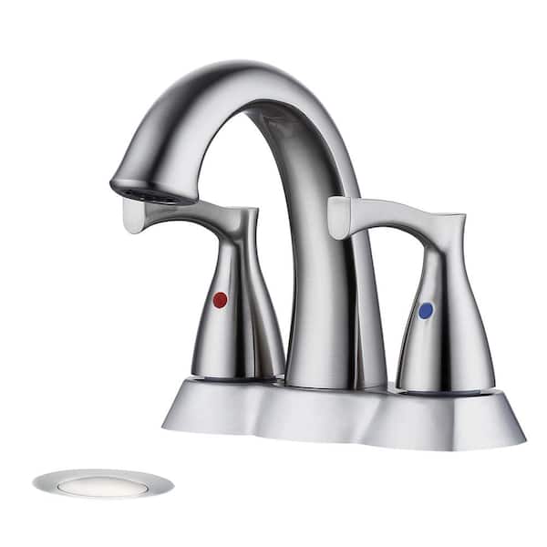 Unbranded Double Handle Deck Mount Bathroom Faucet with Pop Up Drain, 4 in. Centerset Bathroom Sink Faucet in Brushed Nickel