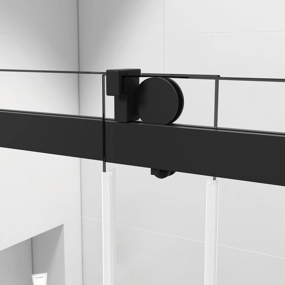 60'' Matte Black Frameless Sliding Shower Door with Clear Glass
