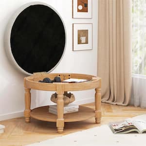 Gerber Beige Natural Polyester Round Ottoman Coffee Table Large (29 in.) Ottoman