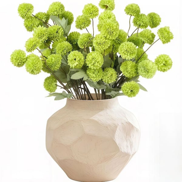 20 in. 12 Stems Dark Green Artificial Ball Chrysanthemums-Silk Wedding Flowers with Stems-Indoor and Outdoor Decor