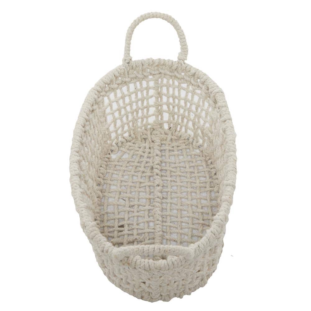 Bohemian White Cotton Rope Oval Storage Baskets - Set of 3