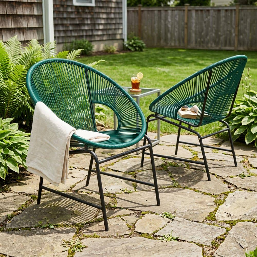 Outdoor Patio Wicker Chair with Teal Rattan and Iron Frame, Set of 2 price history on PriceWatchPro
