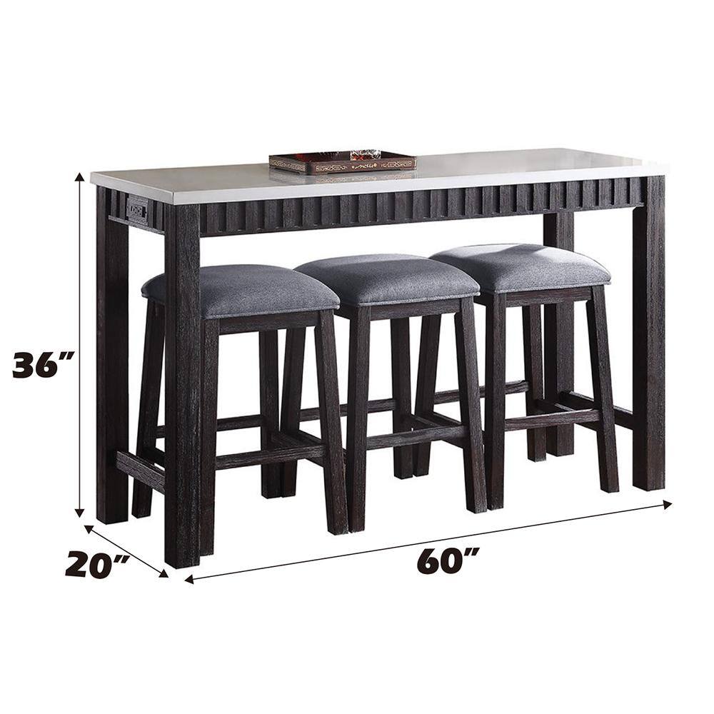 60" Weathered Espresso Marble Top Counter Height Dining Set