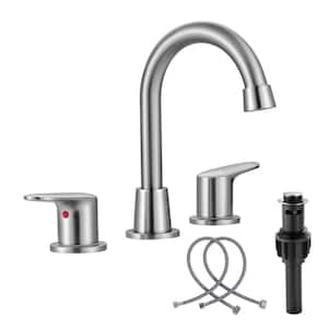 8 in. Widespread Double Handle High Arc Bathroom Sink Faucet with Pop-up Drain Kit in Brushed Nickel
