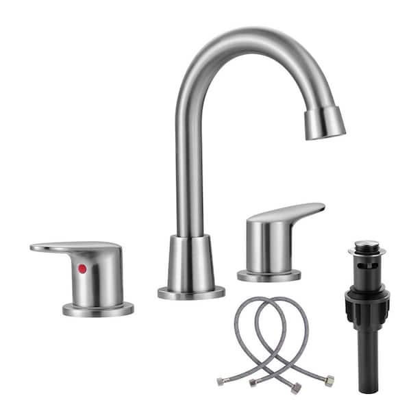 ARCORA 8 in. Widespread Double Handle High Arc Bathroom Sink Faucet with Pop-up Drain Kit in Brushed Nickel