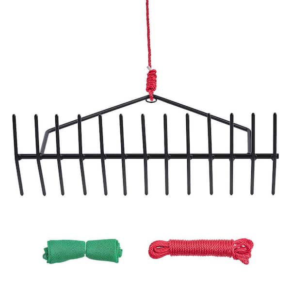 24 in. Aquatic Weed Rake, 8.7 in. Double-Sided Lake Rake, Pond Weed Cutter with 30 ft. Rope, Tie Hole, 0 Handle Length