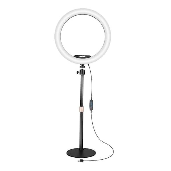 12 in. Black Ring Light with Adjustable Stand Phone Holder 3 Color Modes 10 Brightness Settings USB Powered
