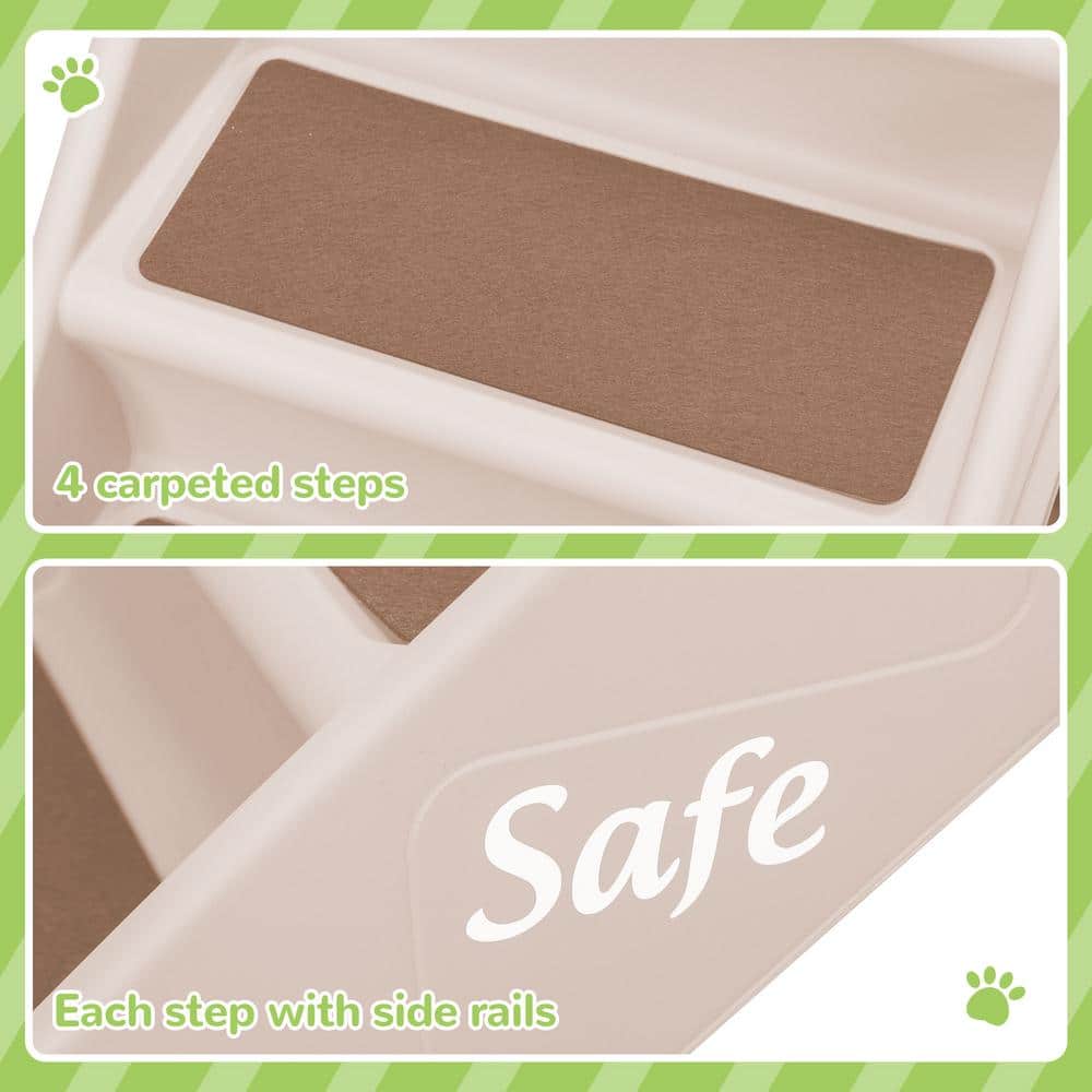 Beige Foldable 4-Step Dog Stairs with Non-Slip Pads