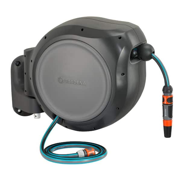 Wall Mounted 1/2 in. x 100 ft. Plus 6.5 ft. Outdoor 180° Hose with Reel Auto Rewind Lock, Swivel Hose Reel