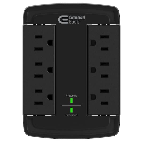 Commercial Electric 6-Outlet Wall Mounted Swivel Surge Protector, Black
