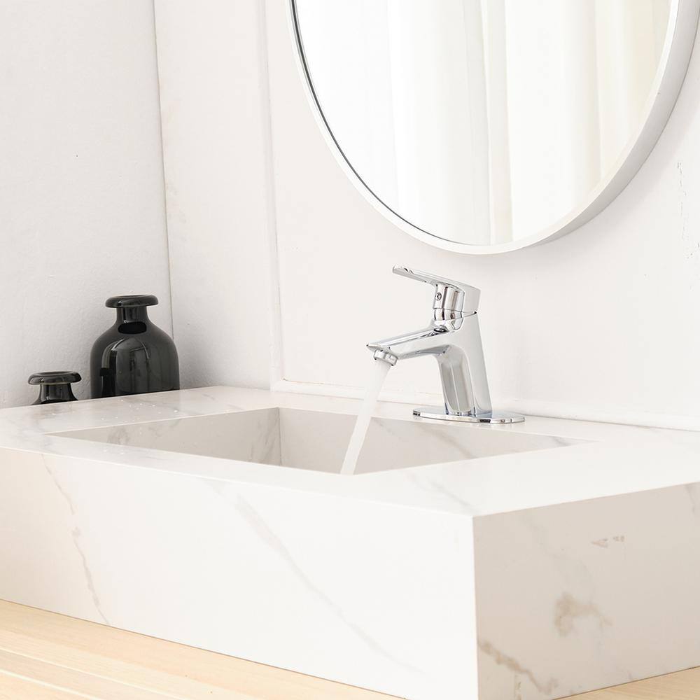 Polished Chrome Single Hole 1-Handle Bathroom Faucet with Deck Plate
