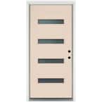 36 in. x 80 in. Smooth Latte Left-Hand Inswing 4-Lite Frosted Painted Fiberglass Prehung Front Door