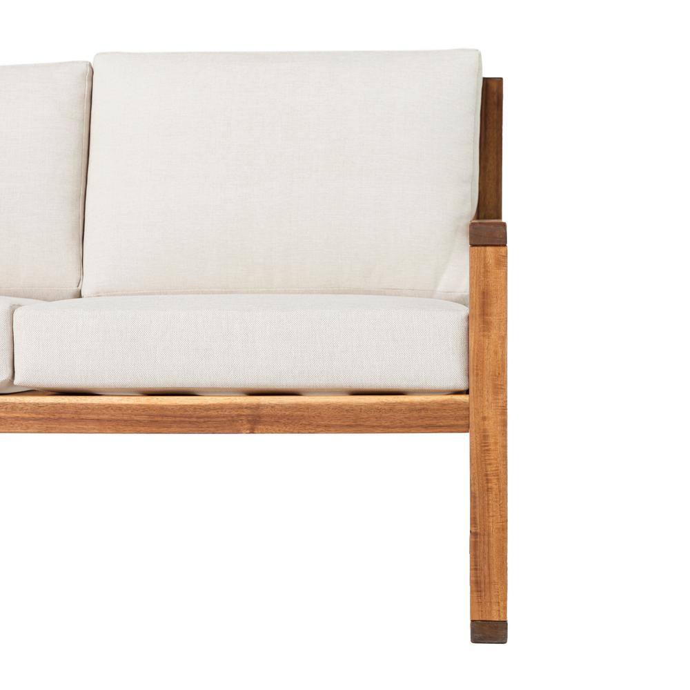 White Upholstered Solid Acacia Wood 2-Seater Loveseat