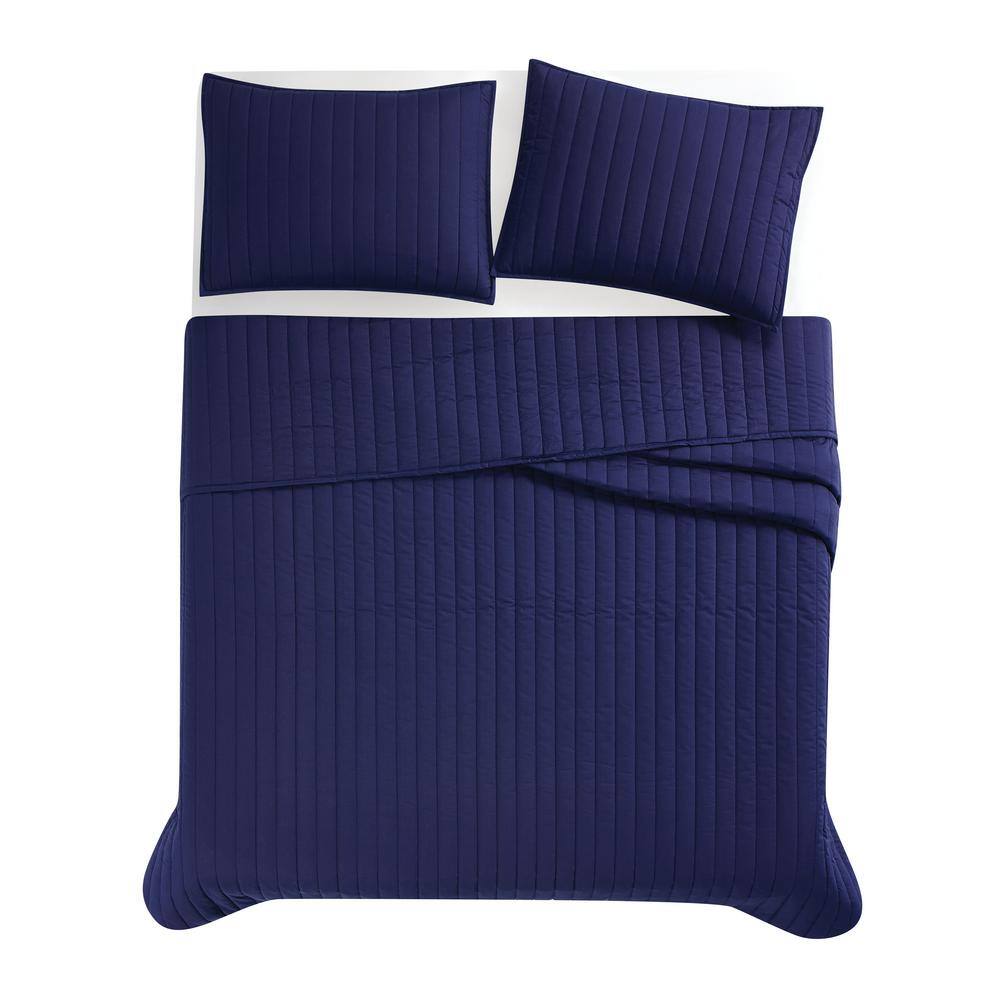 Navy Cotton Full Quilt Set with Standard Shams
