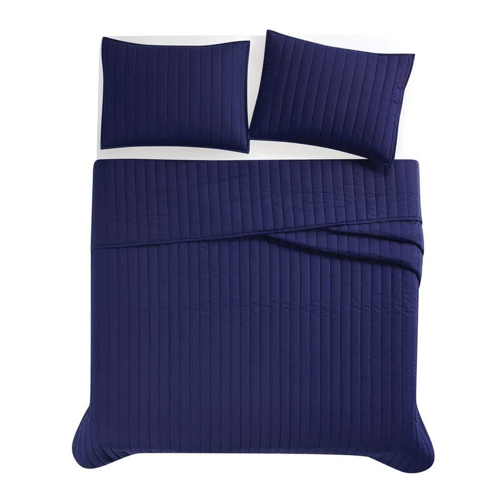 Navy Cotton King Reversible Quilt Set