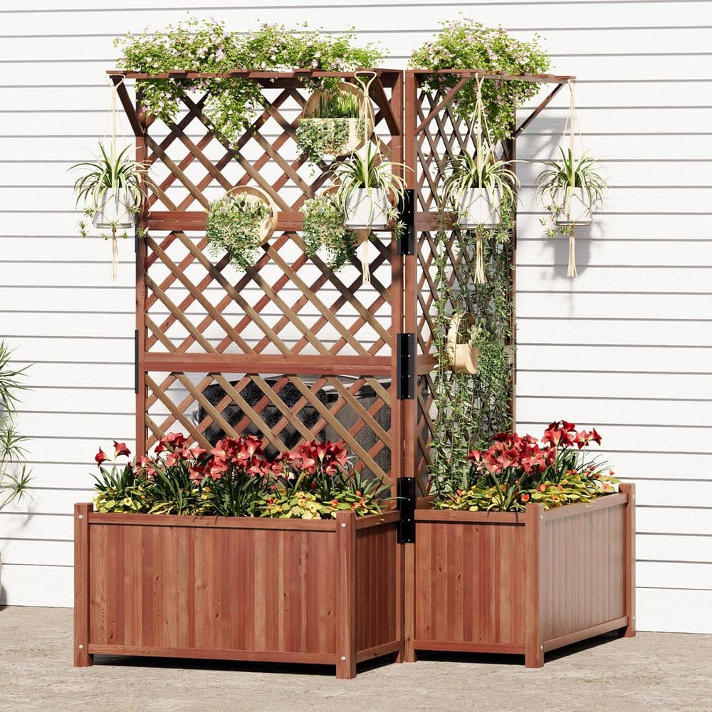 小物入れ Neighborhood garden bed Shelf amerlife Cedar Wood 2-Piece Raised Garden Bed with Trellis (35.4