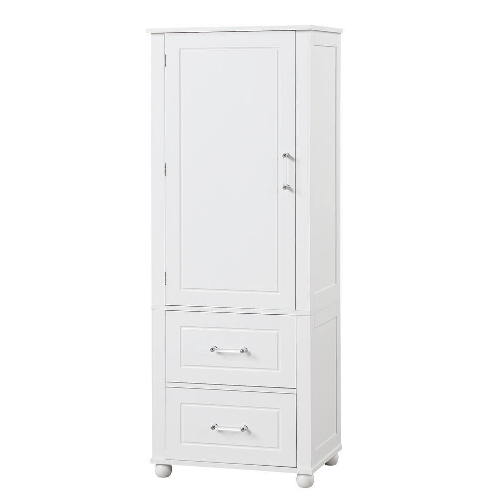 23 in. W x 15.9 in. D x 61.4 in. H White Linen Cabinet with Two Drawers and