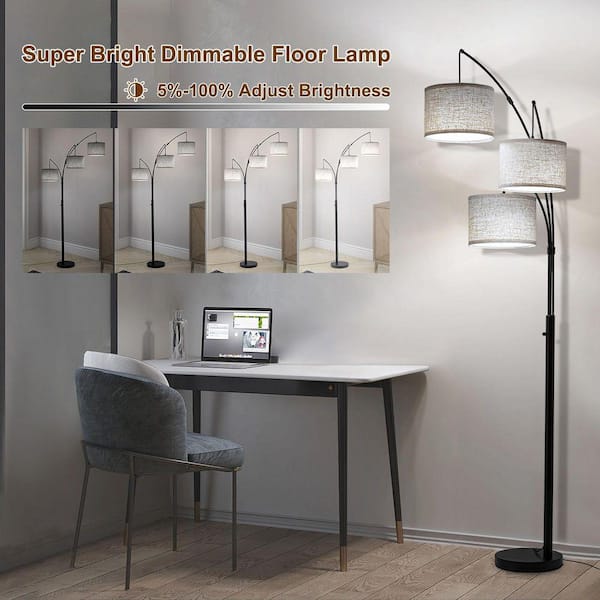 Netin 80 in. Black 3-Light Arc Floor Lamp, Dimmable, 3-Color