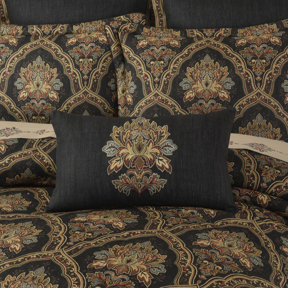 Gray Embroidered Damask Rectangular Accent Pillow